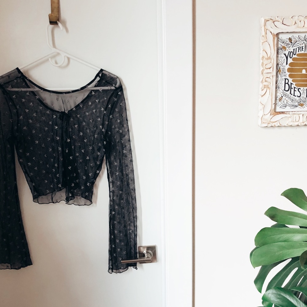 Urban Outfitters Sheer Wide Arm Star Top